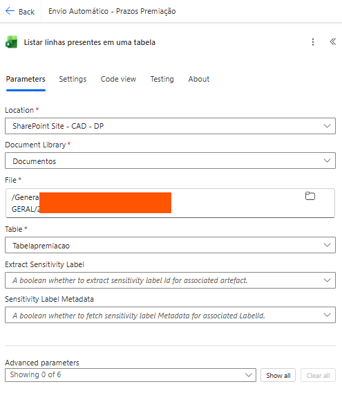 Leitura da base Excel no Power Automate