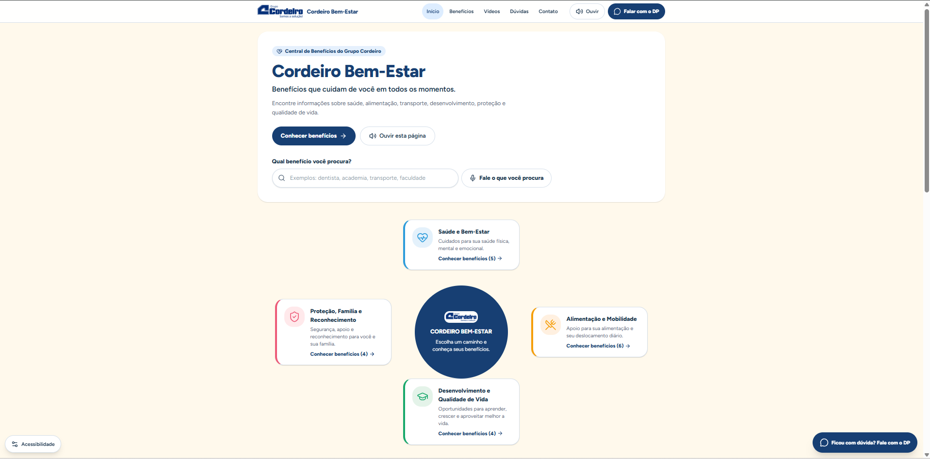 Tela inicial da Central de Benefícios