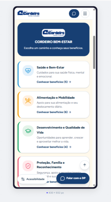 Central de Benefícios em dispositivo móvel